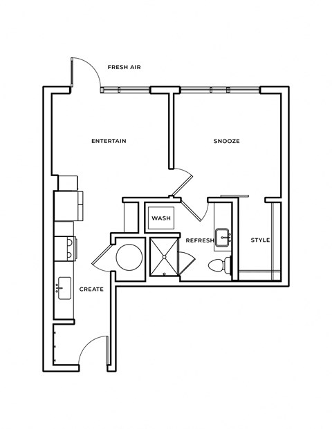 A floor plan of a house with labeled rooms such as "Fresh Air", "Entertain", and "Wash".